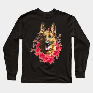 German Shepherd With Floral Long Sleeve T-Shirt